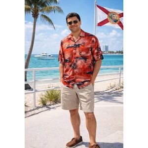 Ocean Current Hawaiian Sunset Camp Shirt Sz S SS  Tropical Casual Vacation Vtg